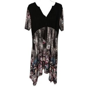 Simply Aster Floral Snake print Flowy Dress large  NWT BLACK‎ v-neck